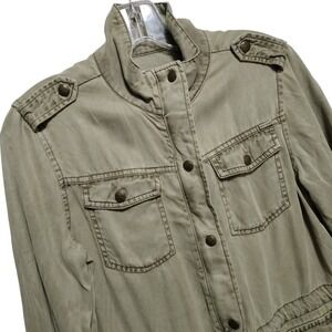 MAX JEANS Khaki Utility Jacket Women Tencel Military‎ Style Button Front Pockets